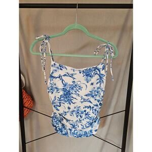 Maeve by Anthropologie Ruched Tank – Blue & White Floral Print Size XS